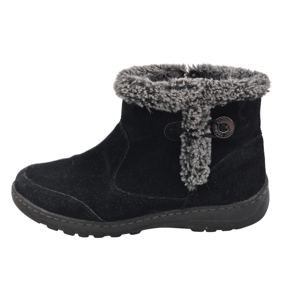 Khombu Boots Womens Size 8 Black Iris Faux‎ Fur Suede Ankle Side Zip Winter Snow
